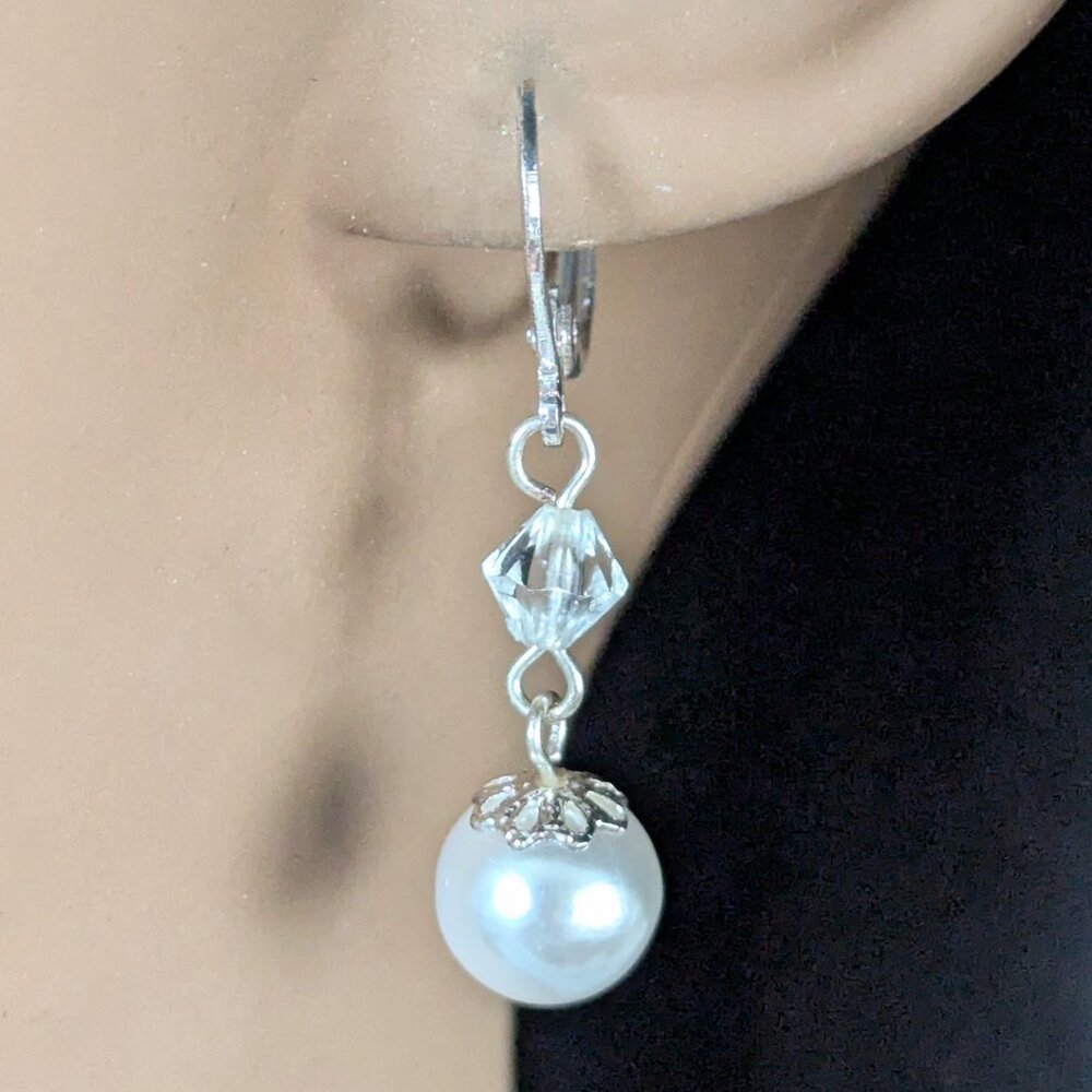 Faux Pearl Fringe Dangle Earrings Glam Art Deco Style Wedding Jewelry Gift 1.5"
